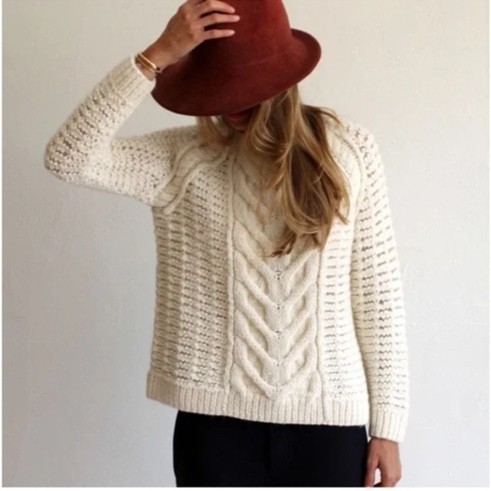 ULLA JOHNSON ALPACA BLEND CABLE KNIT RELAXED NEUTRAL SWEATER SIZE MEDIUM